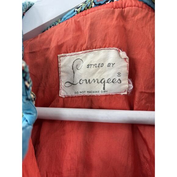 Vintage Loungees House Coat Womens Small Blue Floral Paisley Snap Button Quilted - Picture 6 of 15